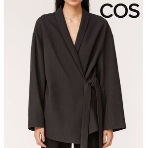 COS black textured wool asymmetric wrap blazer jacket, Size 8
